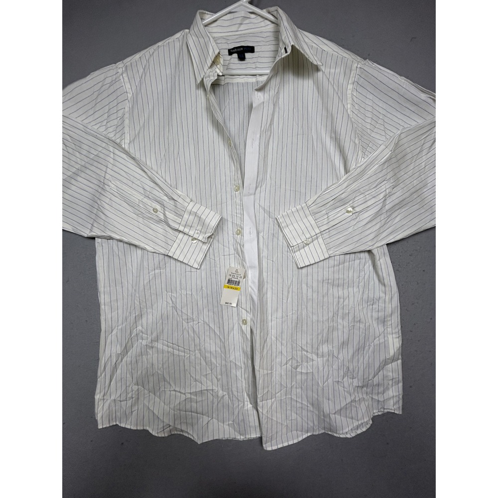 Van Heusen Studio Shirt Cotton Blend White Striped 16-16.5 32/33 Mens